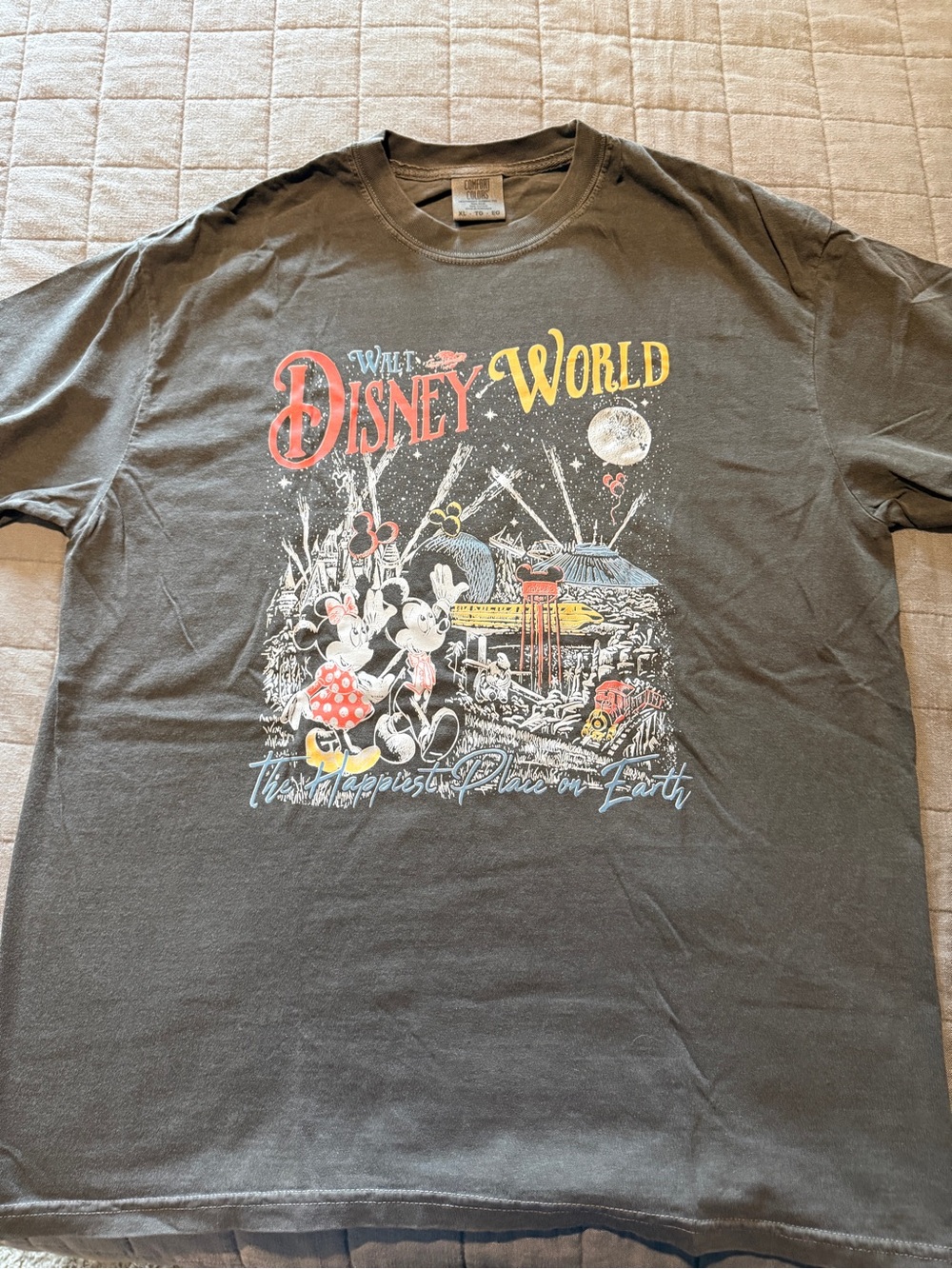 Comfort Colors Disney World Graphic Tee in Charcoal with Red & Yellow Accents